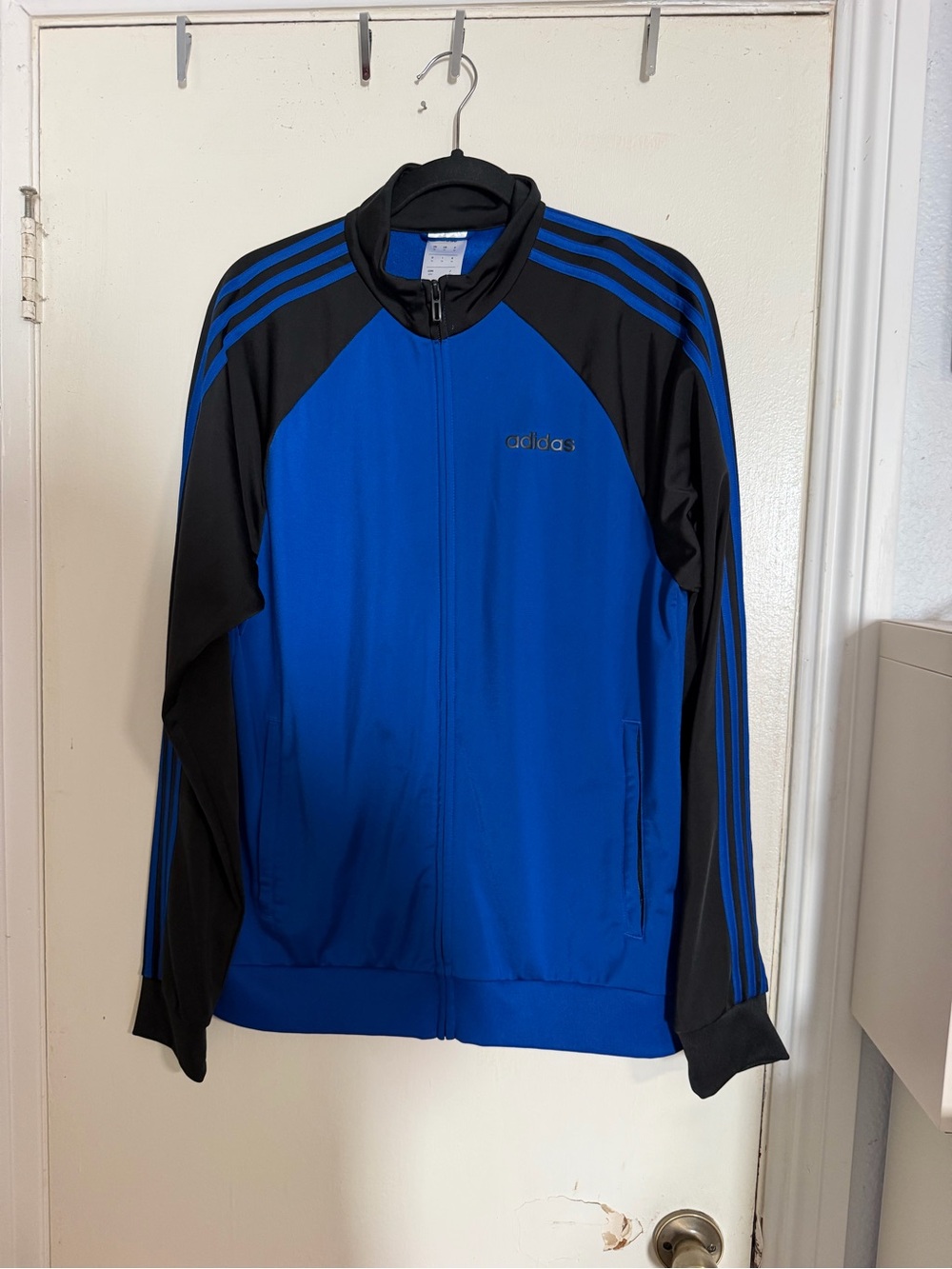 Adidas Mens Royal Blue Black 3 Stripes Full Zip Track Jacket Size Medium